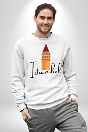 İstanbul Galata Kulesi Kadın Erkek Beyaz Sweatshirt 