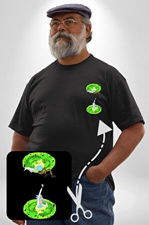 Rick Portal Siyah Büyük Beden Kadın Basic Minimal Baskılı Tişört
