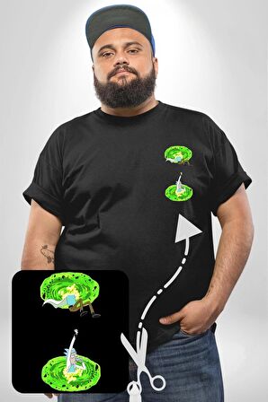 Rick Portal Siyah Büyük Beden Kadın Basic Minimal Baskılı Tişört