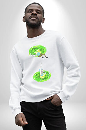Rick Portal Kadın Erkek Beyaz Sweatshirt 