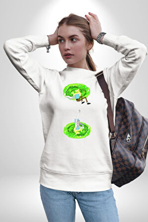 Rick Portal Kadın Erkek Beyaz Sweatshirt 