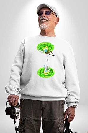 Rick Portal Kadın Erkek Beyaz Sweatshirt 