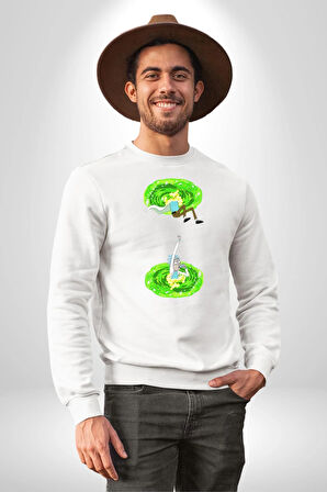Rick Portal Kadın Erkek Beyaz Sweatshirt 
