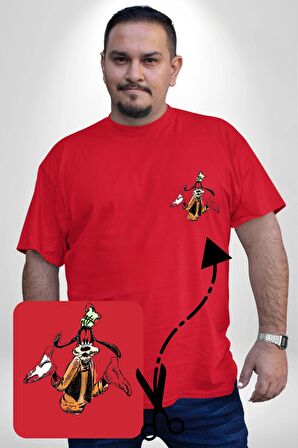 Goofy Özel Tasarım Kırmızı Büyük Beden Kadın Basic Minimal Baskılı Tişört