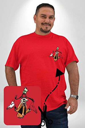 Goofy Özel Tasarım Kırmızı Büyük Beden Kadın Basic Minimal Baskılı Tişört