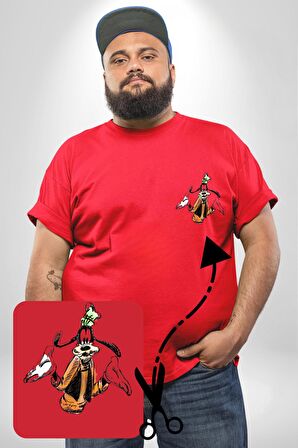 Goofy Özel Tasarım Kırmızı Büyük Beden Kadın Basic Minimal Baskılı Tişört