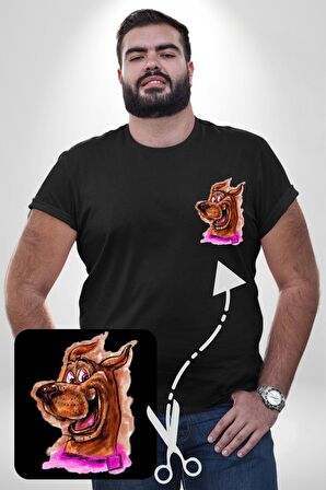 Scooby Doo Siyah Büyük Beden Kadın Basic Minimal Baskılı Tişört