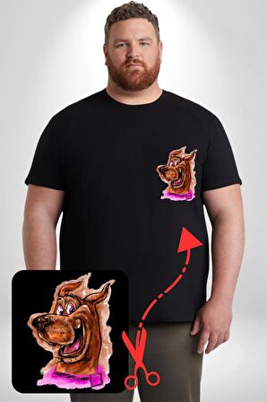 Scooby Doo Siyah Büyük Beden Kadın Basic Minimal Baskılı Tişört