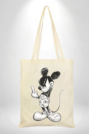 Sinirli Mickey  35X40 Kadın Erkek Çocuk Ekru Ham Bez Çanta