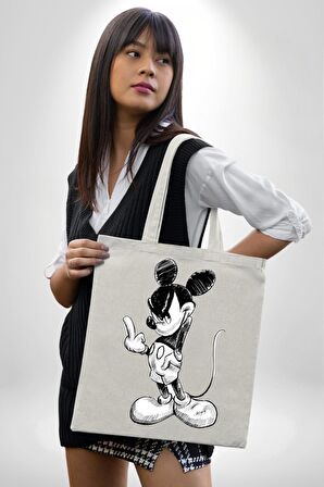 Sinirli Mickey  35X40 Kadın Erkek Çocuk Ekru Ham Bez Çanta