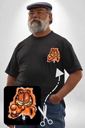 Sinirli Garfield Siyah Büyük Beden Kadın Basic Minimal Baskılı Tişört