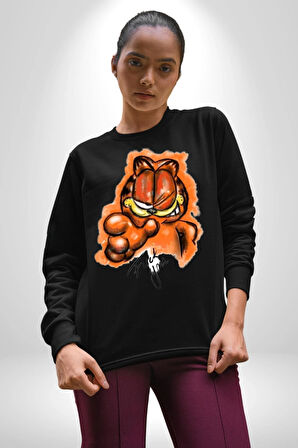 Sinirli Garfield Kadın Erkek Siyah Sweatshirt 