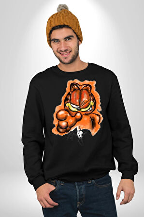 Sinirli Garfield Kadın Erkek Siyah Sweatshirt 