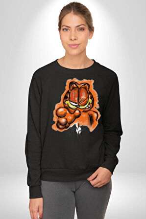 Sinirli Garfield Kadın Erkek Siyah Sweatshirt 