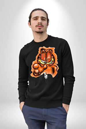 Sinirli Garfield Kadın Erkek Siyah Sweatshirt 
