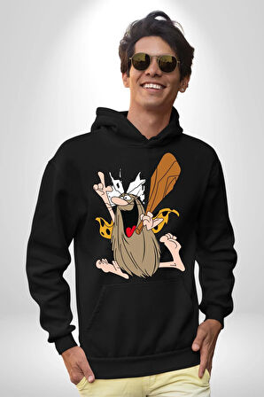 Kaptan Mağara Adamı Taş Devri Kadın Erkek  Siyah Kapüşonlu Sweatshirt Hoodie