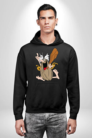 Kaptan Mağara Adamı Taş Devri Kadın Erkek  Siyah Kapüşonlu Sweatshirt Hoodie