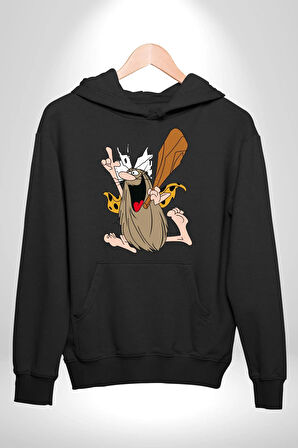 Kaptan Mağara Adamı Taş Devri Kadın Erkek  Siyah Kapüşonlu Sweatshirt Hoodie