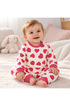 Kız Bebek Uzun Kollu Desenli Alt Üst Pijama Takımı 2 Parça