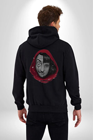 La Casa De Papel Tokyo Kadın Erkek Siyah Kapüşonlu Fermuarlı Baskılı Hırka Sweatshirt