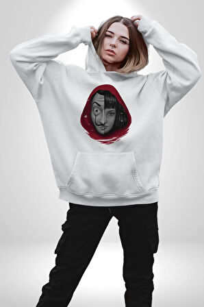 La Casa De Papel Tokyo Kadın Erkek  Beyaz Kapüşonlu Sweatshirt Hoodie