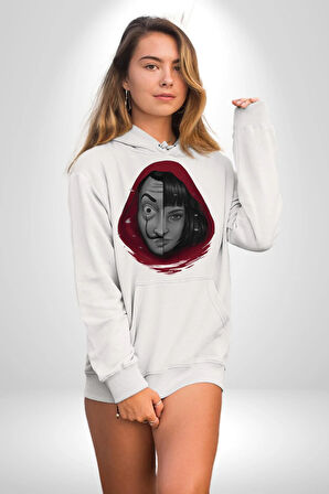 La Casa De Papel Tokyo Kadın Erkek  Beyaz Kapüşonlu Sweatshirt Hoodie