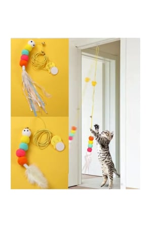 10 Adet Elastik Yapışkanlı Kedi Oyun Oltası – Çanlı Elastik Halatlı Tasarım, Yapışkanlı Oyun Çubuğu, Cat Teaser