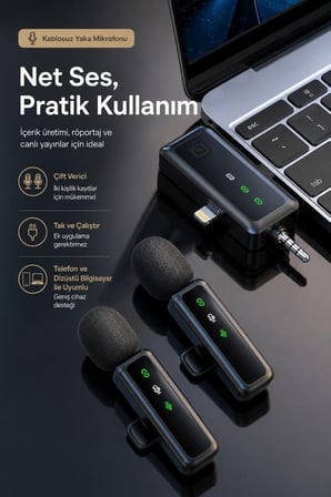 Premium Toplantı Seti Ses Kaydı Mobil Alet Yaka Mikrofonu H68 Siyah 3IN1