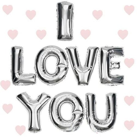 Özel Üretim I Love You Folyo Balon Gümüş Renk 35 CM Dekoratif Obje Kutlama Detayı Duvar Süsü