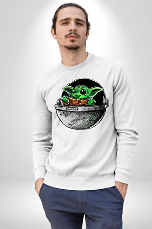 Bebek Yoda Kadın Erkek Beyaz Sweatshirt 