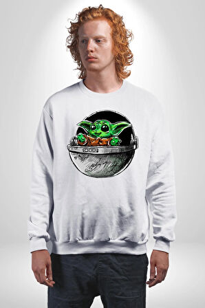 Bebek Yoda Kadın Erkek Beyaz Sweatshirt 