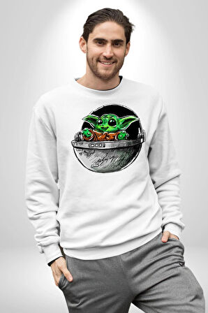 Bebek Yoda Kadın Erkek Beyaz Sweatshirt 