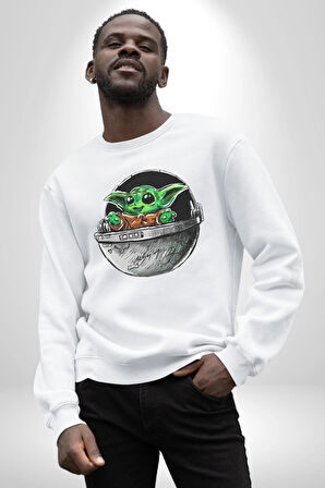 Bebek Yoda Kadın Erkek Beyaz Sweatshirt 