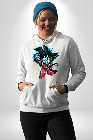 Drogon Ball Goku Anime Kadın Erkek  Beyaz Kapüşonlu Sweatshirt Hoodie