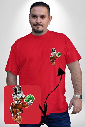 Varyemez Amca McDuck  Kırmızı Büyük Beden Kadın Basic Minimal Baskılı Tişört