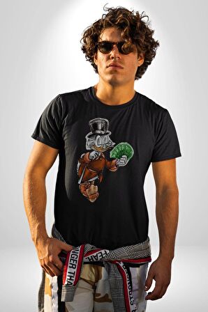 Varyemez Amca McDuck  Kadın Erkek Unisex Siyah Organik Baskılı T-Shirt Penye Yüksek Kalite