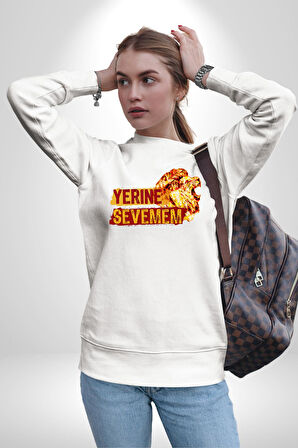 Yerine Sevemem Aslan Sarı Kırmızı  Kadın Erkek Beyaz Sweatshirt 