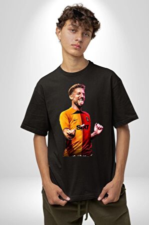 Mertens Gol Sevinci Pamuklu Bisiklet Yaka Kadın Erkek Oversize Boyfriend Dijital Baskılı Siyah T-shirt