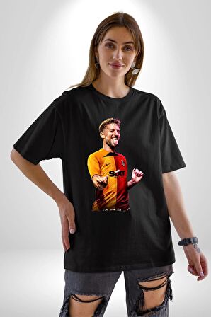 Mertens Gol Sevinci Pamuklu Bisiklet Yaka Kadın Erkek Oversize Boyfriend Dijital Baskılı Siyah T-shirt