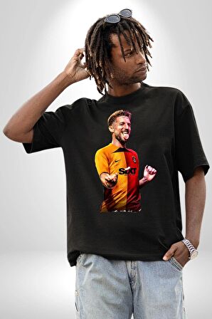 Mertens Gol Sevinci Pamuklu Bisiklet Yaka Kadın Erkek Oversize Boyfriend Dijital Baskılı Siyah T-shirt