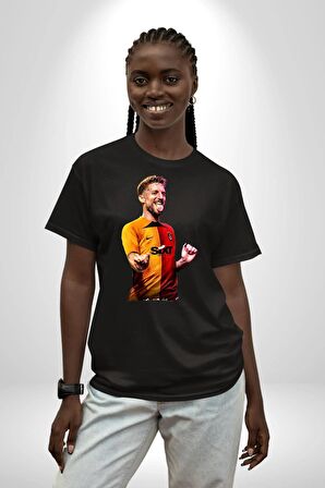 Mertens Gol Sevinci Pamuklu Bisiklet Yaka Kadın Erkek Oversize Boyfriend Dijital Baskılı Siyah T-shirt