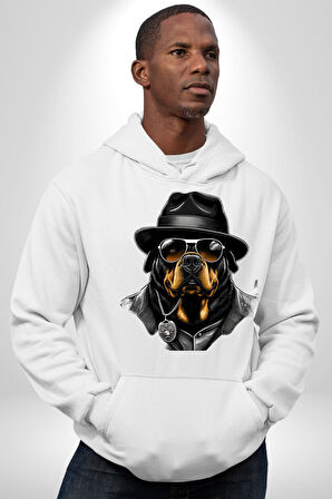 Mafya Rottweiler Kadın Erkek  Beyaz Kapüşonlu Sweatshirt Hoodie