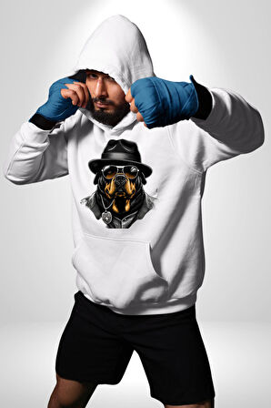 Mafya Rottweiler Kadın Erkek  Beyaz Kapüşonlu Sweatshirt Hoodie