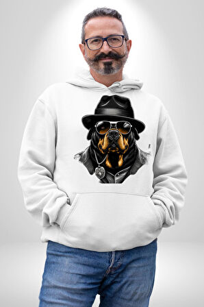 Mafya Rottweiler Kadın Erkek  Beyaz Kapüşonlu Sweatshirt Hoodie