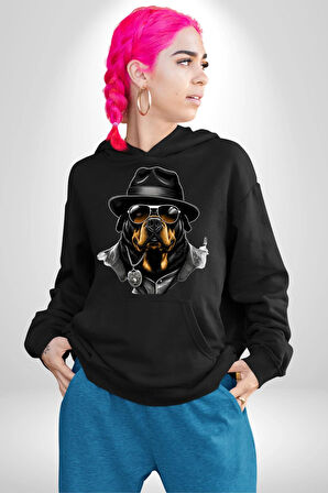 Mafya Rottweiler Kadın Erkek  Siyah Kapüşonlu Sweatshirt Hoodie