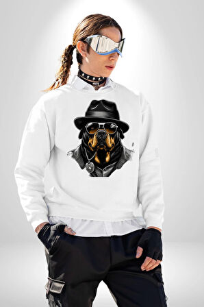 Mafya Rottweiler Kadın Erkek Beyaz Sweatshirt 