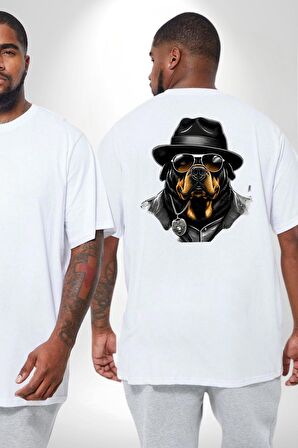 Mafya Rottweiler Büyük Beden Beyaz Tişört Kadın Erkek Ünisex Sırt Baskılı