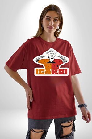 Mauro Icardi Gol Sevinci Pamuklu Bisiklet Yaka Kadın Erkek Oversize Boyfriend Dijital Baskılı Kırmızı T-shirt