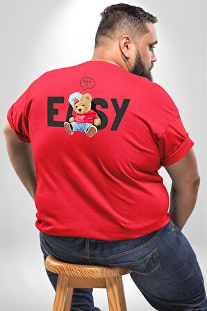 Teddy Boşver Tasarımı Büyük Beden Kırmızı Tişört Kadın Erkek Ünisex Sırt Baskılı