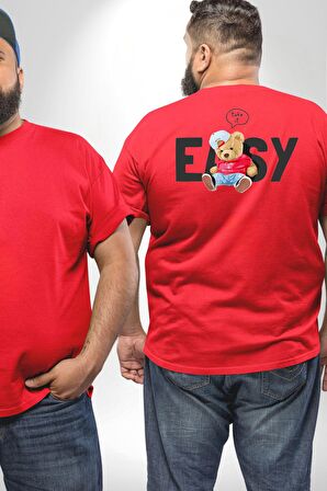 Teddy Boşver Tasarımı Büyük Beden Kırmızı Tişört Kadın Erkek Ünisex Sırt Baskılı